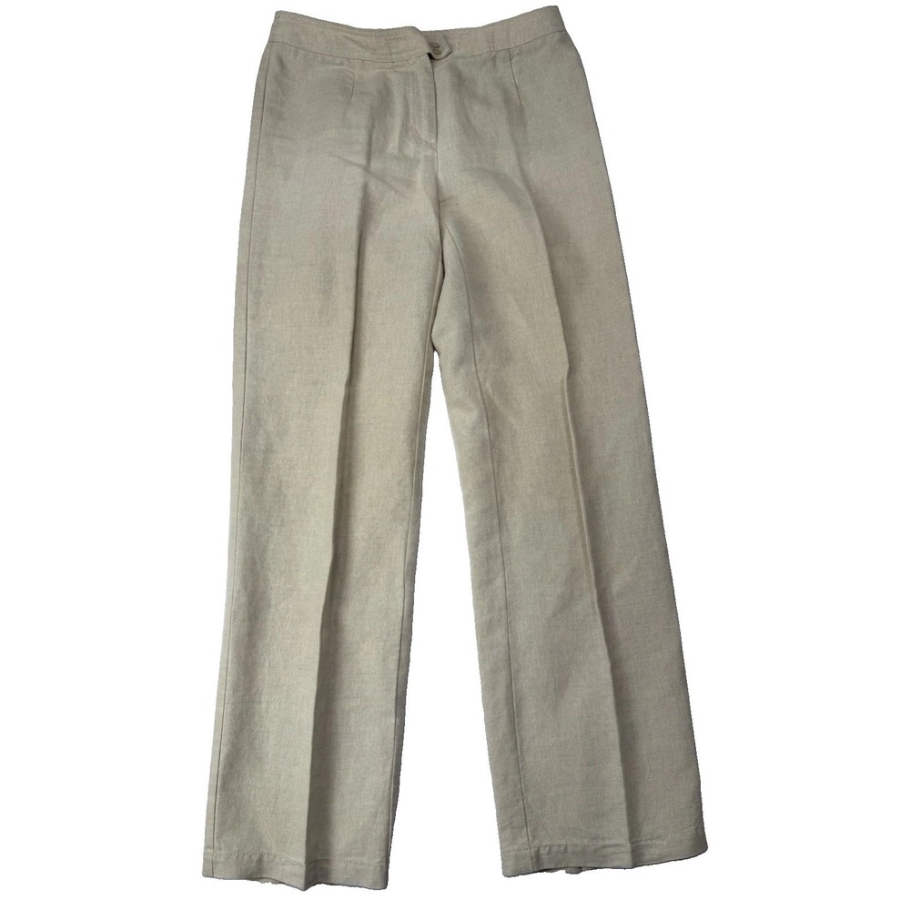 Liz Claiborne Pants Audra 100% Linen Wide Leg Cropped Beige Slacks Size 4
